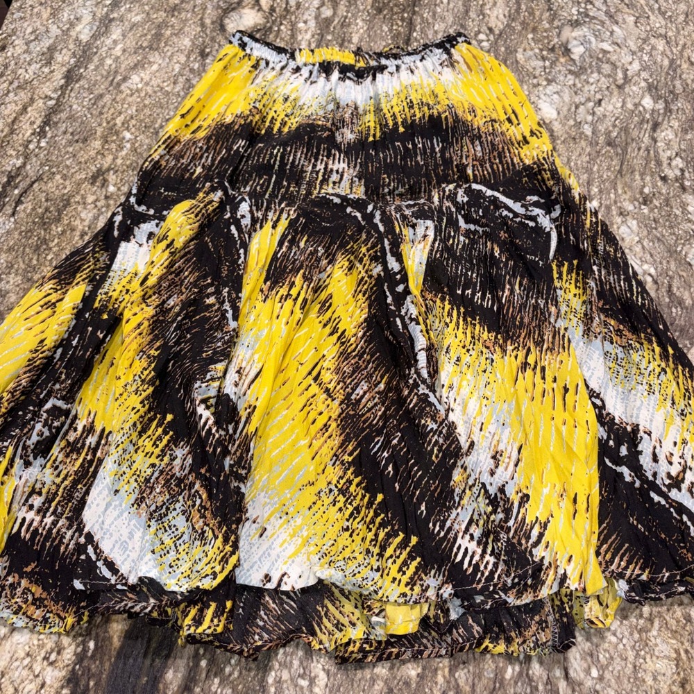 Abstract Print Tiered Boho Skirt Womens Medium Yellow Mix Nouveau‎ New York - Picture 2 of 9